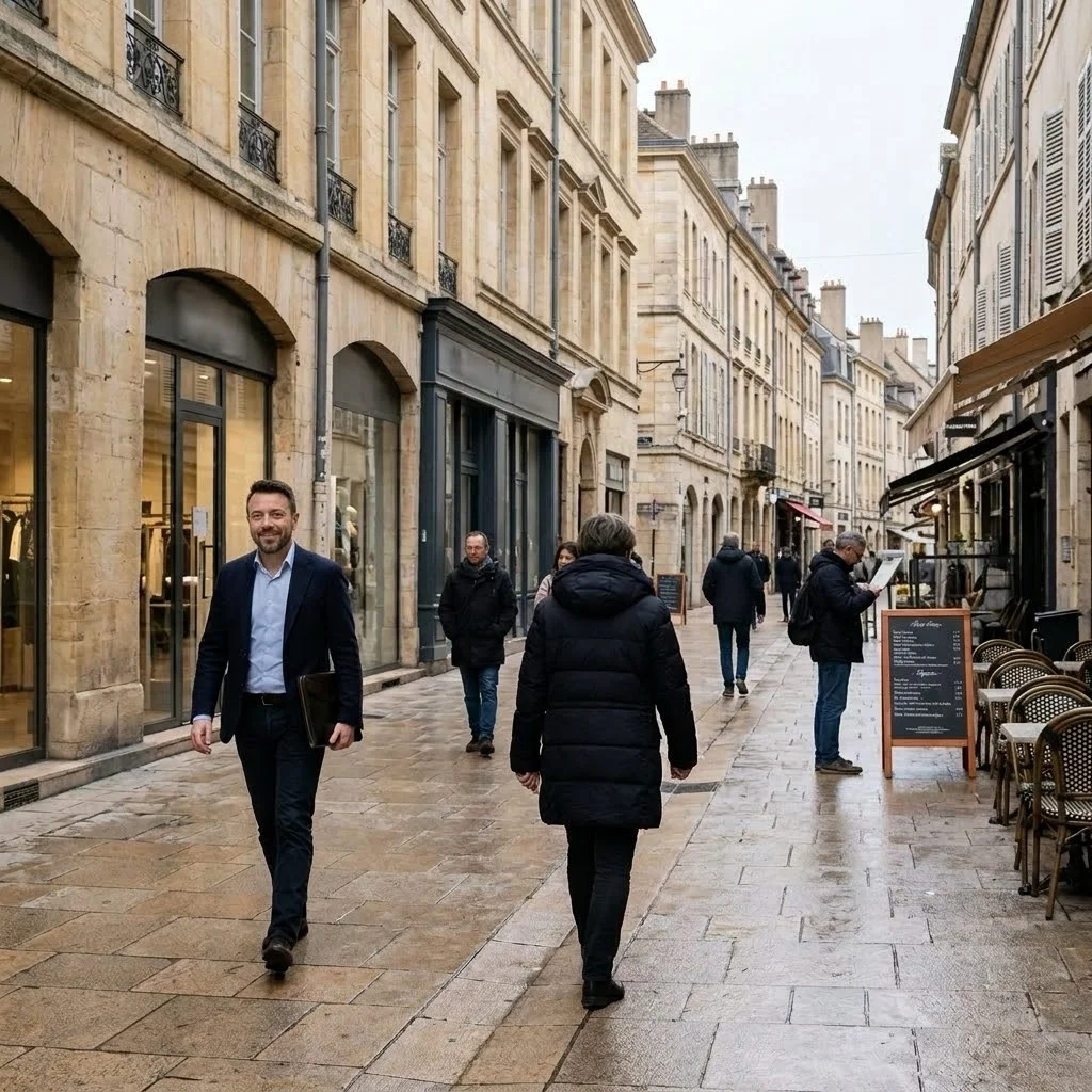 Raphaël Scherrer dans une rue piétonne de Dijon